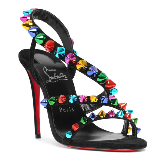 Christian Louboutin Spikita Strap 100 Black Suede Strappy Sandal Heel Pump 38 - Picture 2 of 10